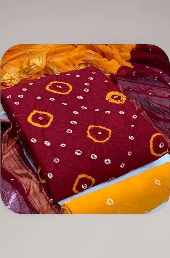 Women's RAYON Bandhani Un-stitched Salwar Suit Dupatta Dress Material