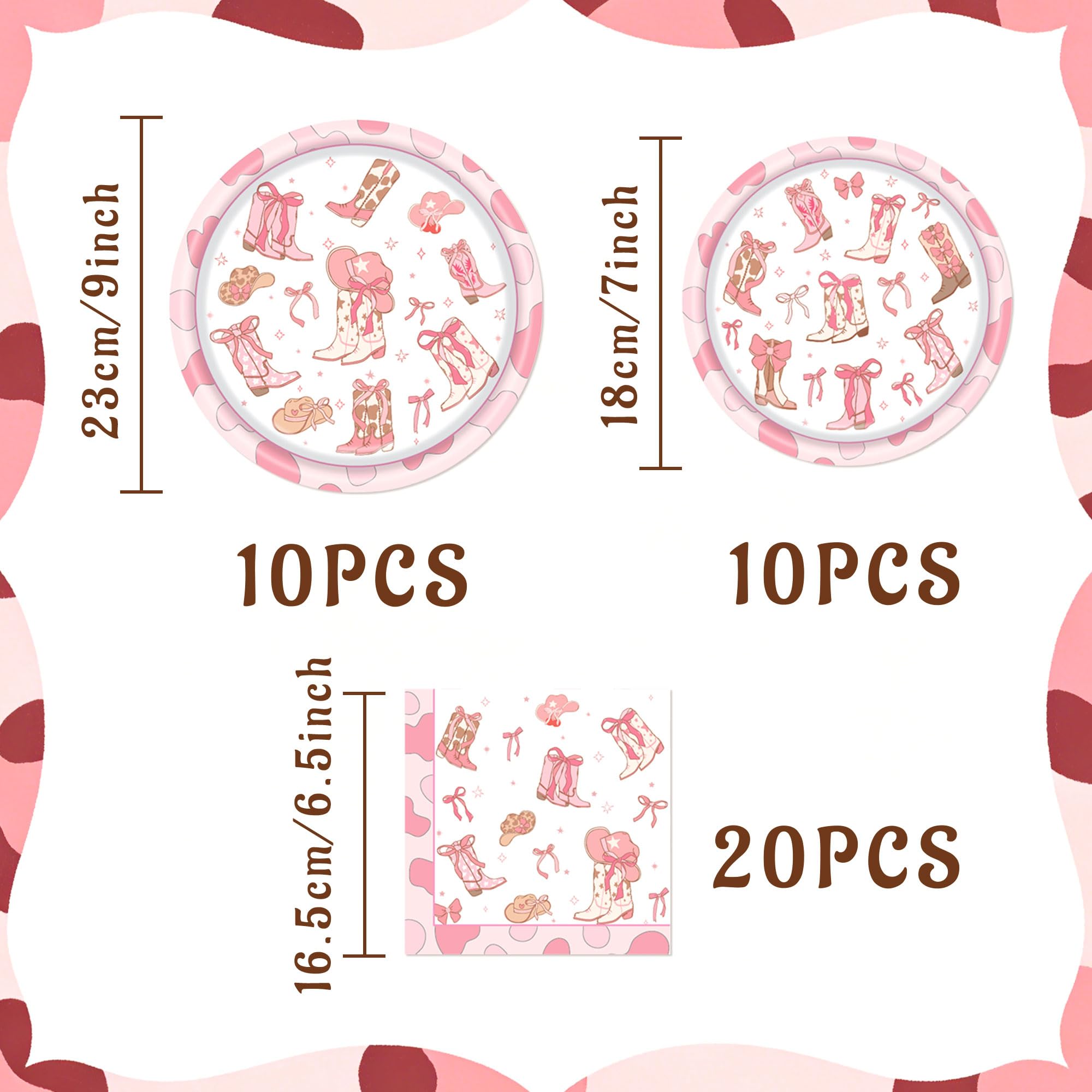 JeVenis Pink Bow Western Cowgirl Plates Napkins Disposable Pink Bowknot Rodeo Tableware Bachelorette Baby Bridal Shower Supplies Favors for 10 Guest - Image 2