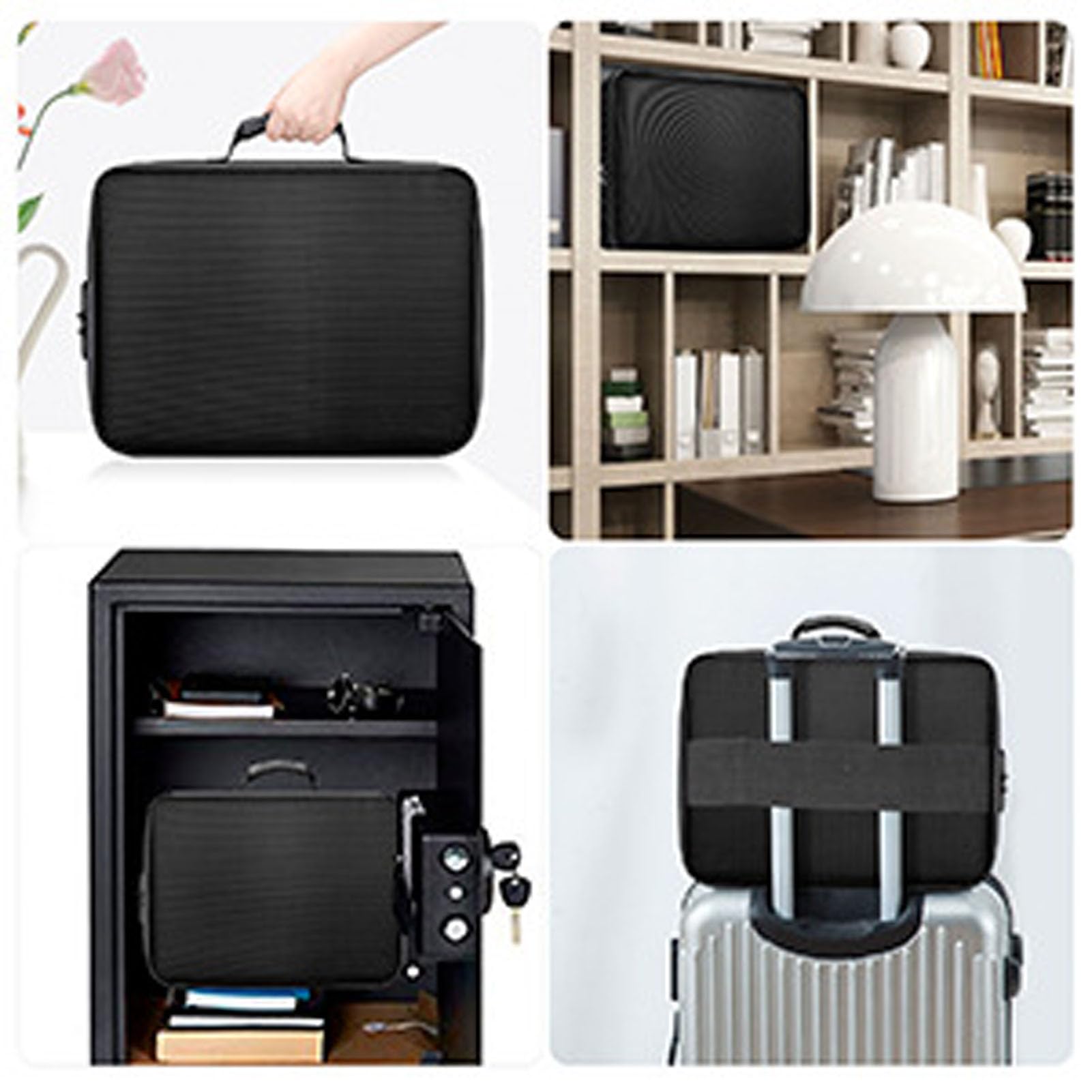 GOWENIC Cassetta di Sicurezza per Documenti Ignifuga | Borsa Portadocumenti con Chiusura per Casa, Ufficio e Viaggi con Slot USB