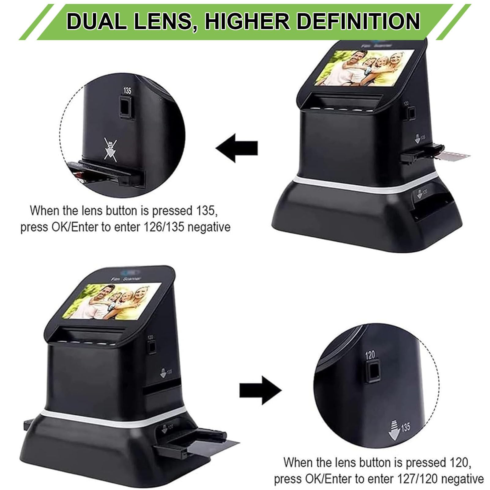Scanner per diapositive ad alta risoluzione da 120 mm,per negativi e diapositive da 35 mm,135, 126, 127 in formato digitale, supporta l'anteprima e la modifica delle immagini,con schermo LCD da 4,3"