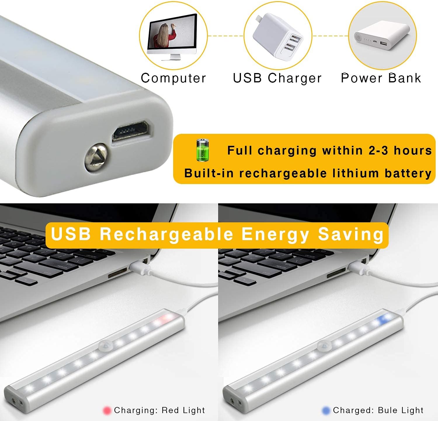 Diomart Under Cabinet Lighting, Wireless Rechargeable Under Counter Lights with Remote Control, 20- LED Dimmable Led Closet Light Stick-on Anywhere Touch Night Light for Kitchen, Wardrobe (4 Pcs)