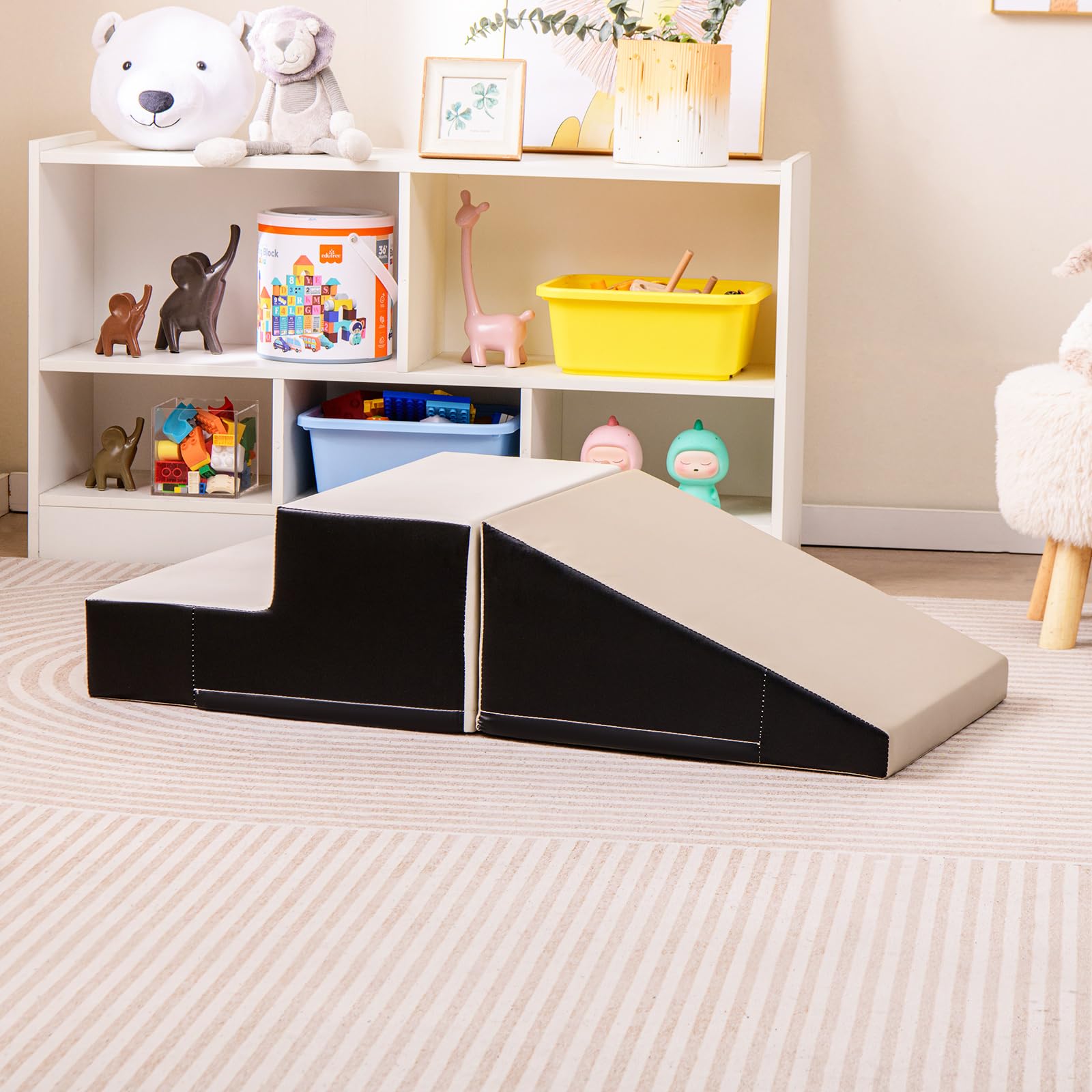 COSTWAY 2 TLG. Schaumstoff Bausteine Kinder, Softbausteine zum Toben und Klettern, Riesenbausteine aus Schaumstoff, Großbausteine Bauklötze für Baby & Kleinkinder (Grau)