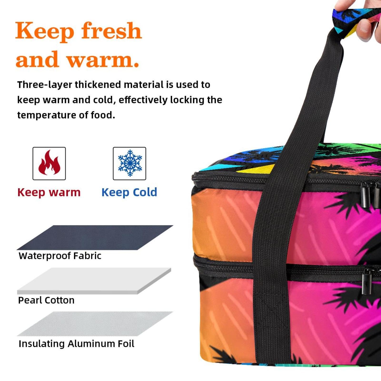 Grand sac à déjeuner isotherme pour homme et femme, double couche, étanche, étanche, réutilisable, sac fourre-tout pour le travail, l'école, le pique-nique, la plage, le camping, les voyages, motif