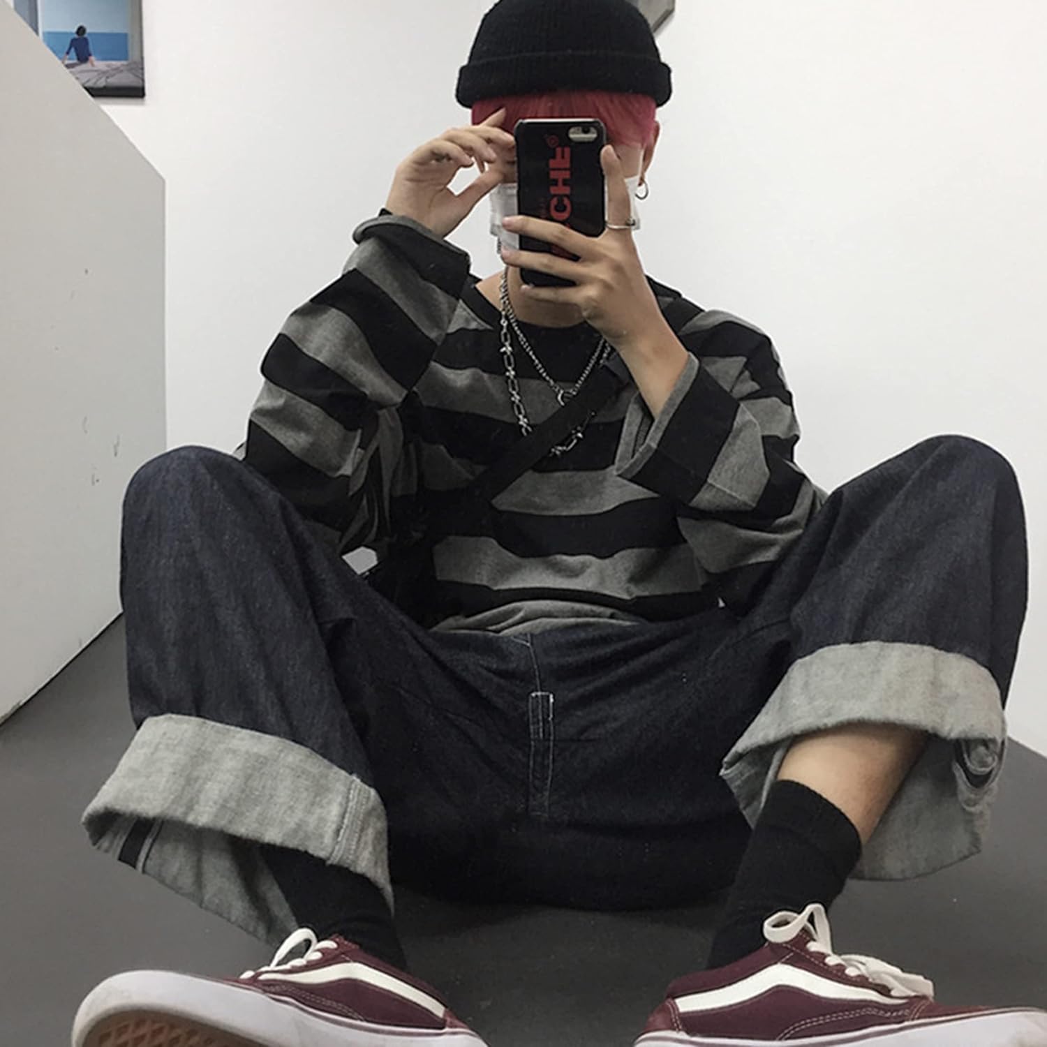 Zhiyouni Womens Stripe Shirt Oversized Casual Loose Long Sleeves Pullovers Couples Shirts Sweatshirt - Image 4