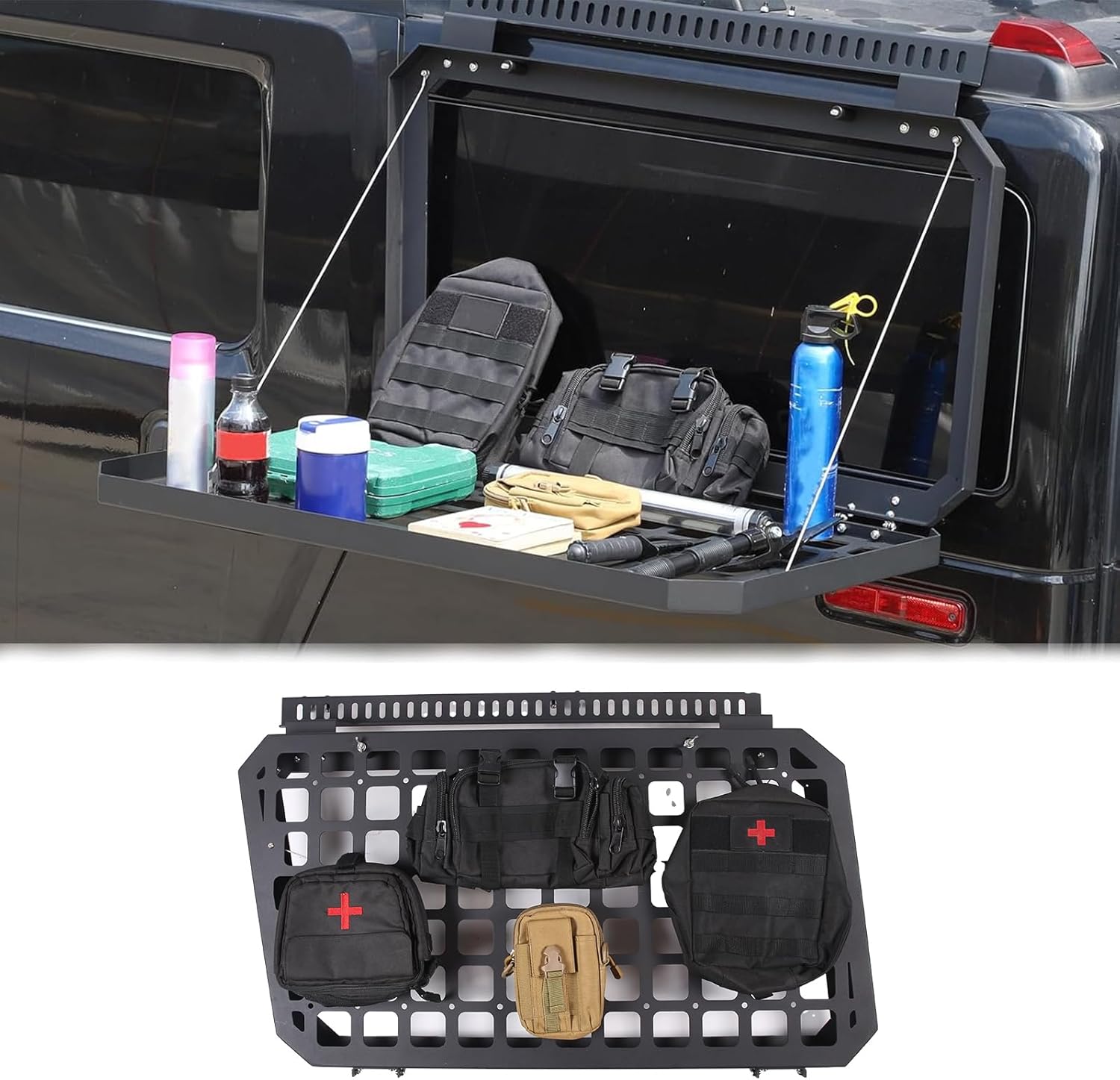 PIUGILH Car Rear Window Side Storage Racks for Hummer H2 2003-2009 Exterior Accessories, Aluminum Tail Cargo Storage Panel Multi-Function Rack (Left Side)