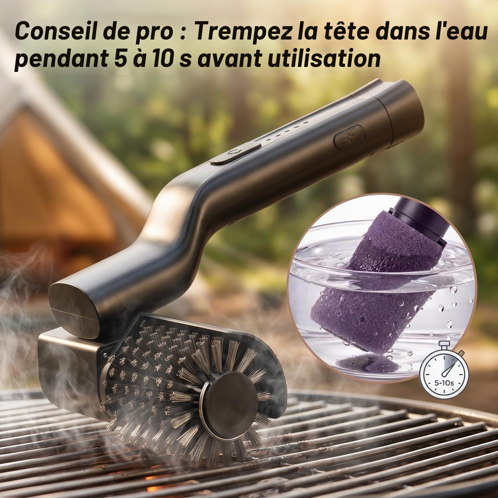 Brosse électrique pour barbecue, fonctionnant sur batterie, angle réglable à 180°, nettoyage en 3 étapes, tête de brosse en acier inoxydable, autonomie de 90 min, pour barbecue à gaz, barbecue au