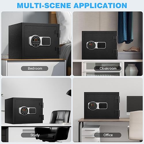 Miniatura 9 de Caja fuerte ignífuga de 2.0 pies cúbicos para el hogar, caja de seguridad con bloqueo biométrico de huellas dactilares, teclado digital, estante y