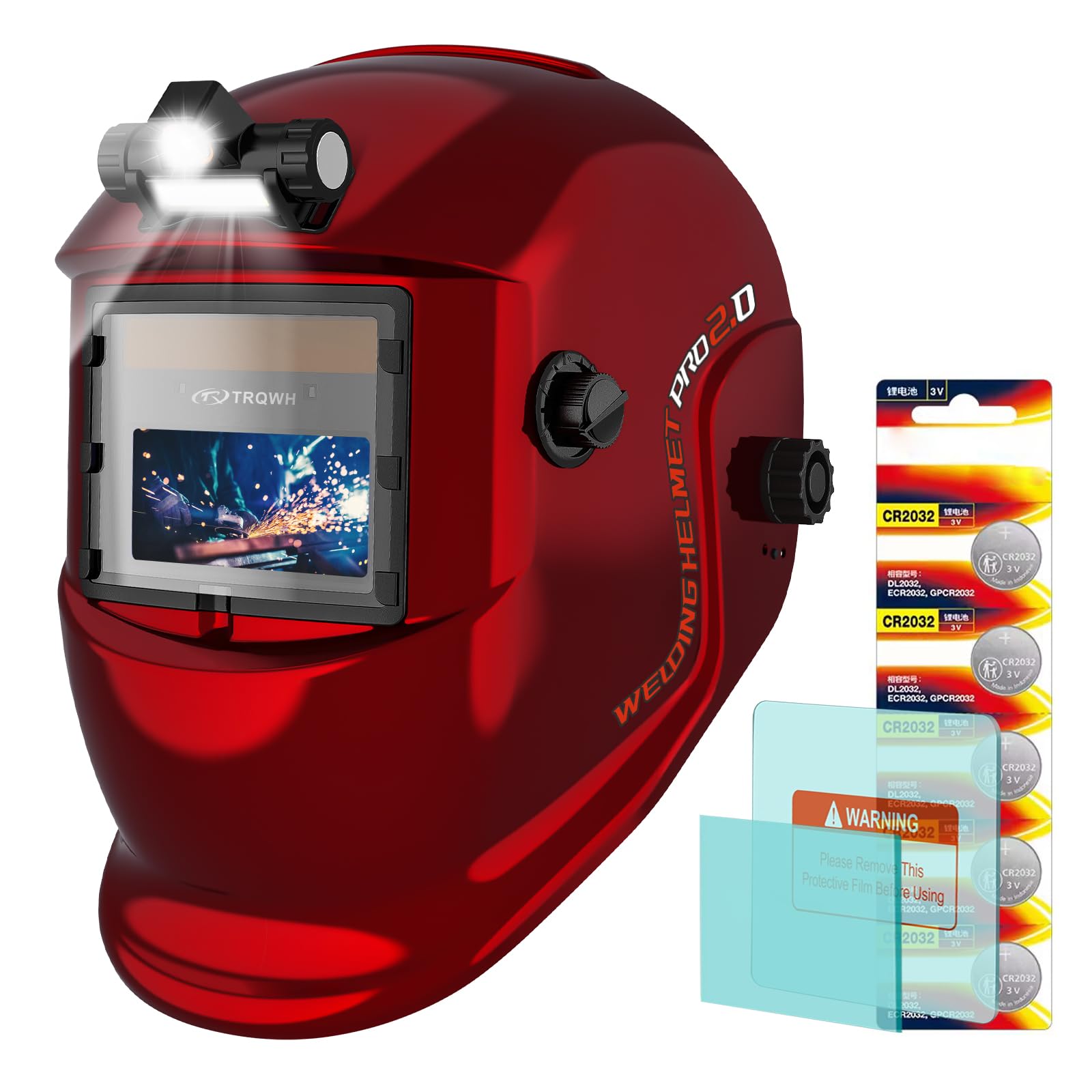 TRQWH Schweißhelm, automatische Verdunkelung, solarbetrieben, echte Farbe, Schweißmaske, 2 Lichtbogen-Sensoren, breiter Schatten, 9–13 Schweißerhelm mit Schleifschnitt für MIG TIG ARC