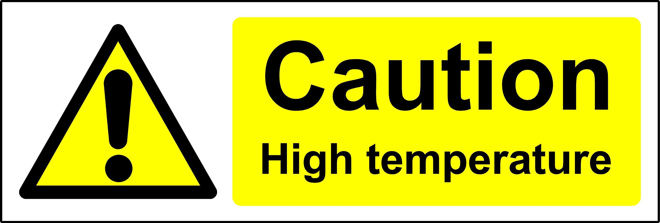 Caution high temperature Safety sign - Self adhesive sticker 150mm x 50mm