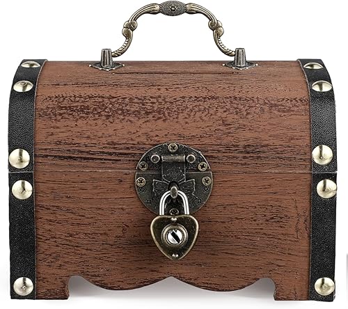 Zerodeko Cofre de madera del tesoro, alcancía, caja de almacenamiento de dinero, caja de almacenamiento de monedas para niños, caja de bloqueo con