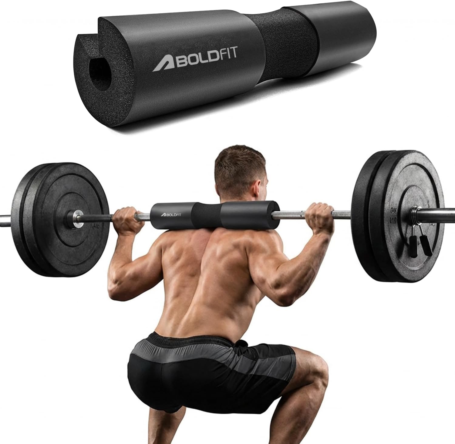 Boldfit Barbell Pad for Weight Lifting with Extra Cushion Squat Pad for Gym Rod Foam Hip Thrust Pad for Neck & Shoulder Support Standard Sponge Barbell Neck Pad for Gym Squats, Weightlifting - Black