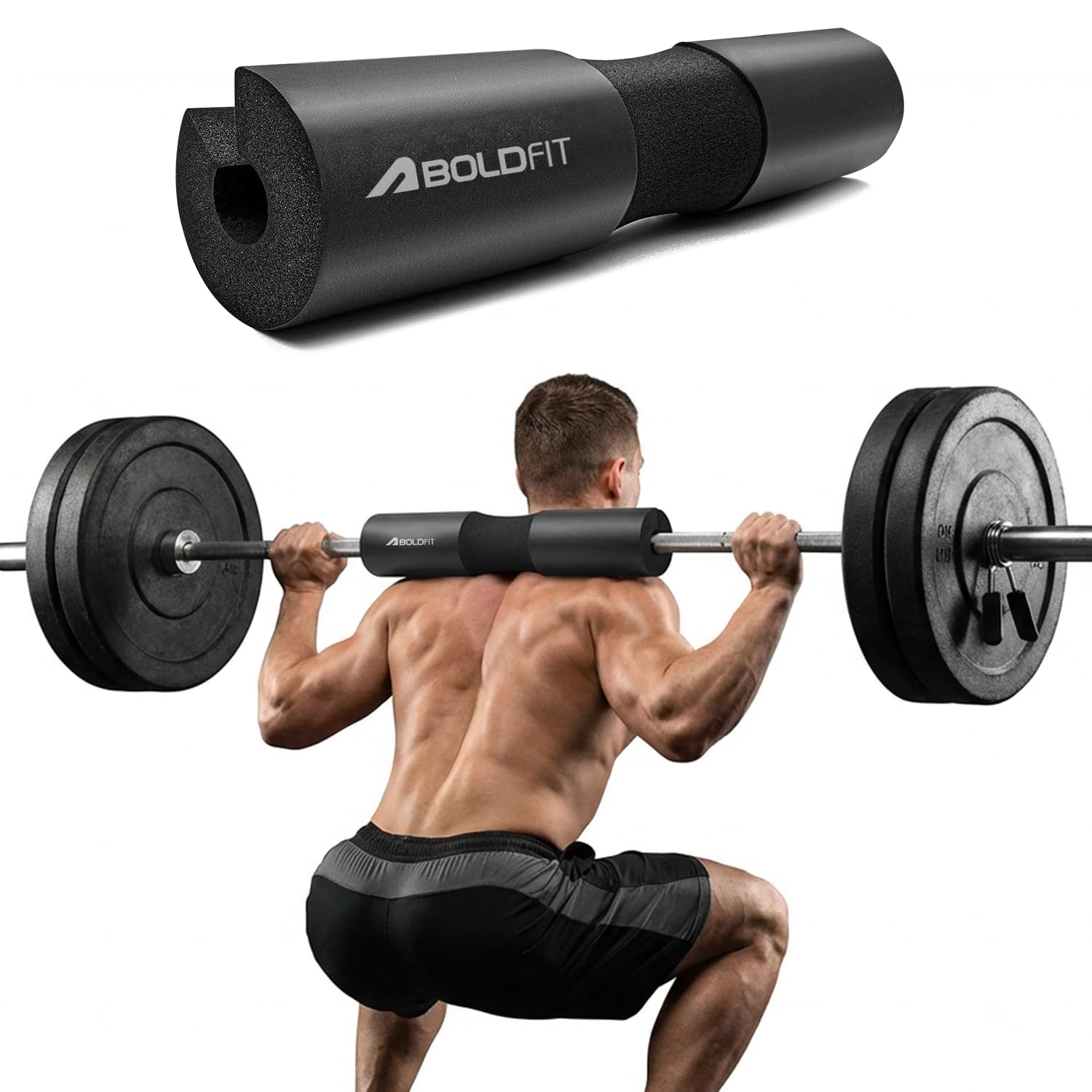 Boldfit Barbell Pad for Weight Lifting with Extra Cushion Squat Pad for Gym Rod Foam Hip Thrust Pad for Neck & Shoulder Support Standard Sponge Barbell Neck Pad for Gym Squats, Weightlifting - Black