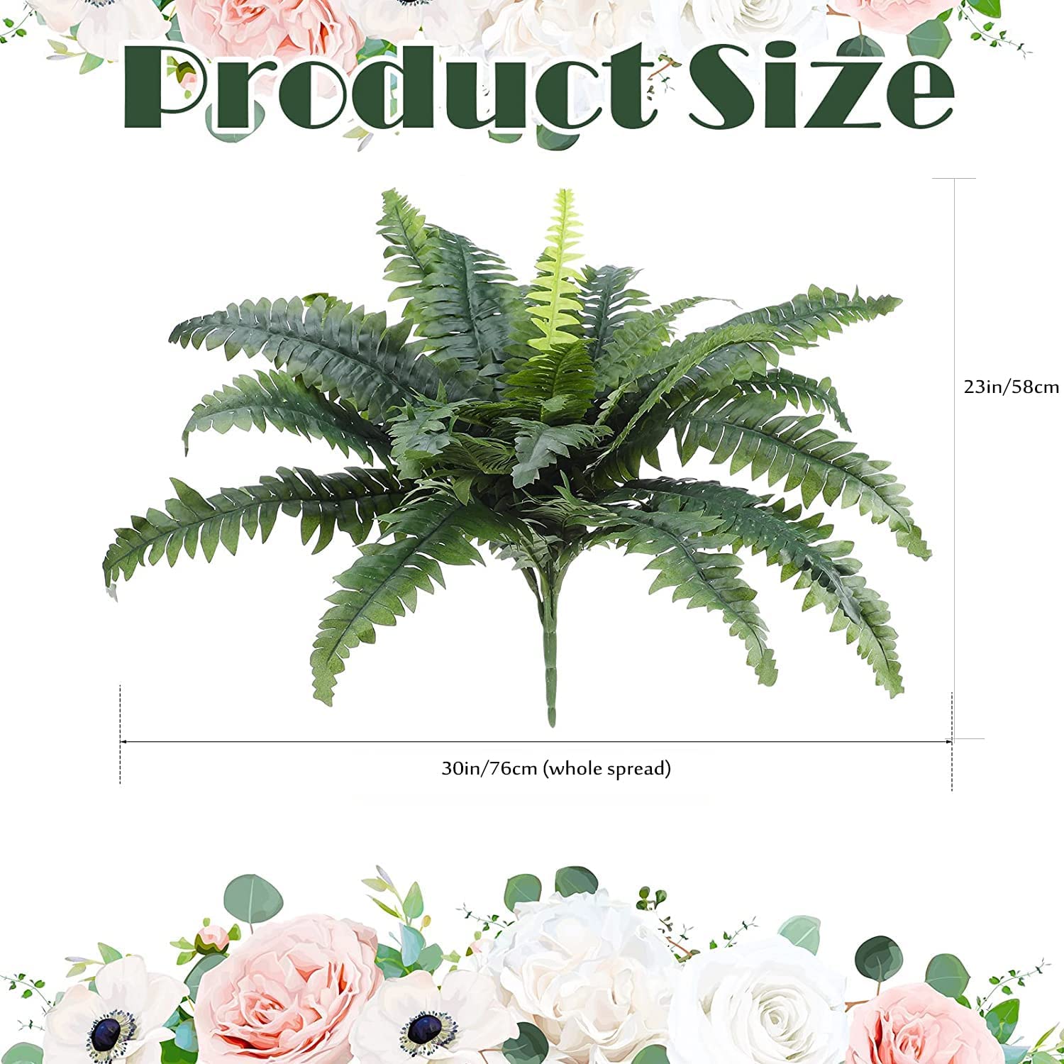 2 unidades de helechos artificiales para el aire libre 58 cm helechos grandes plantas de plástico resistente a los rayos UV plantas artificiales para piscina al aire libre jardín decoración