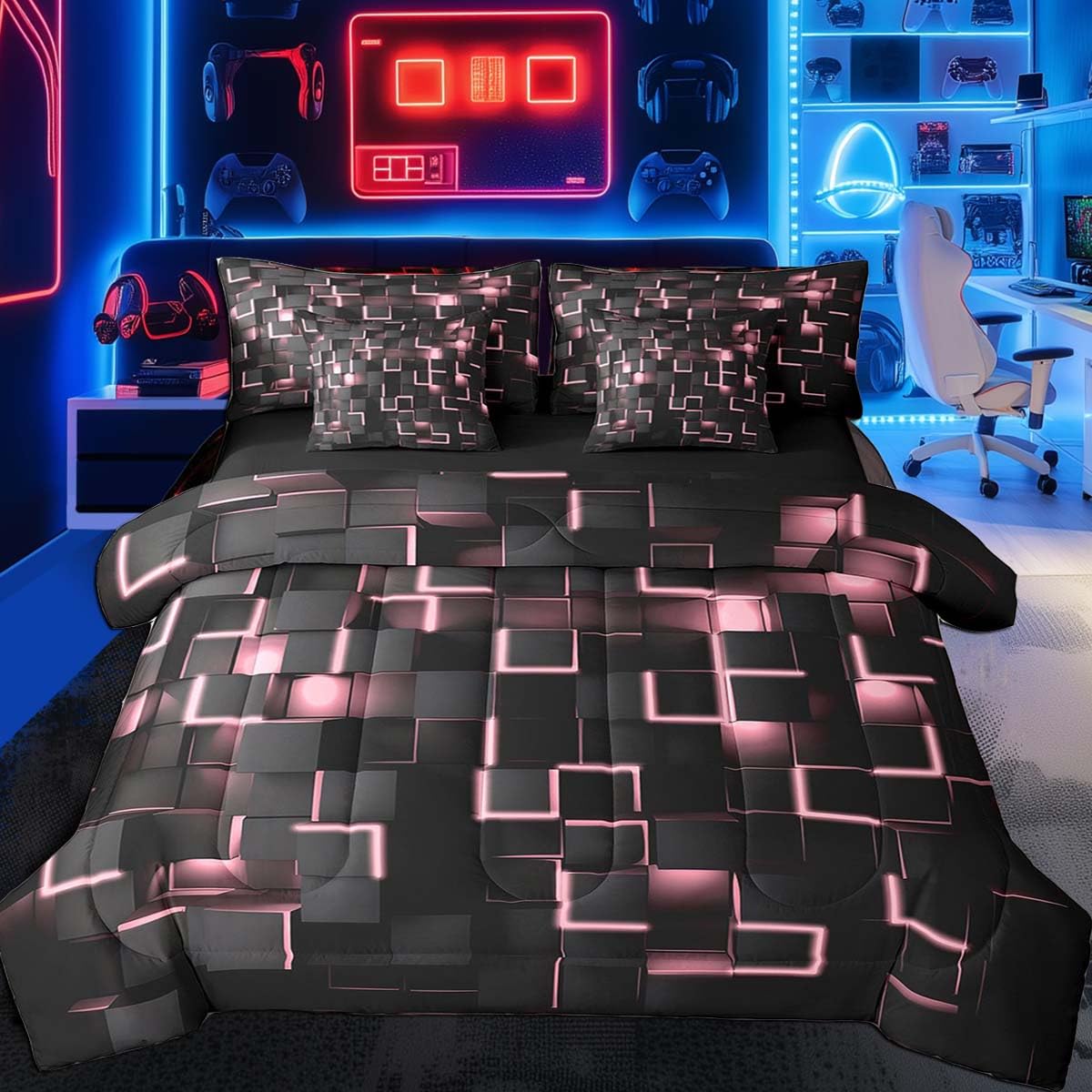 Feelyou Red & Black Geometric Bedding Set -20