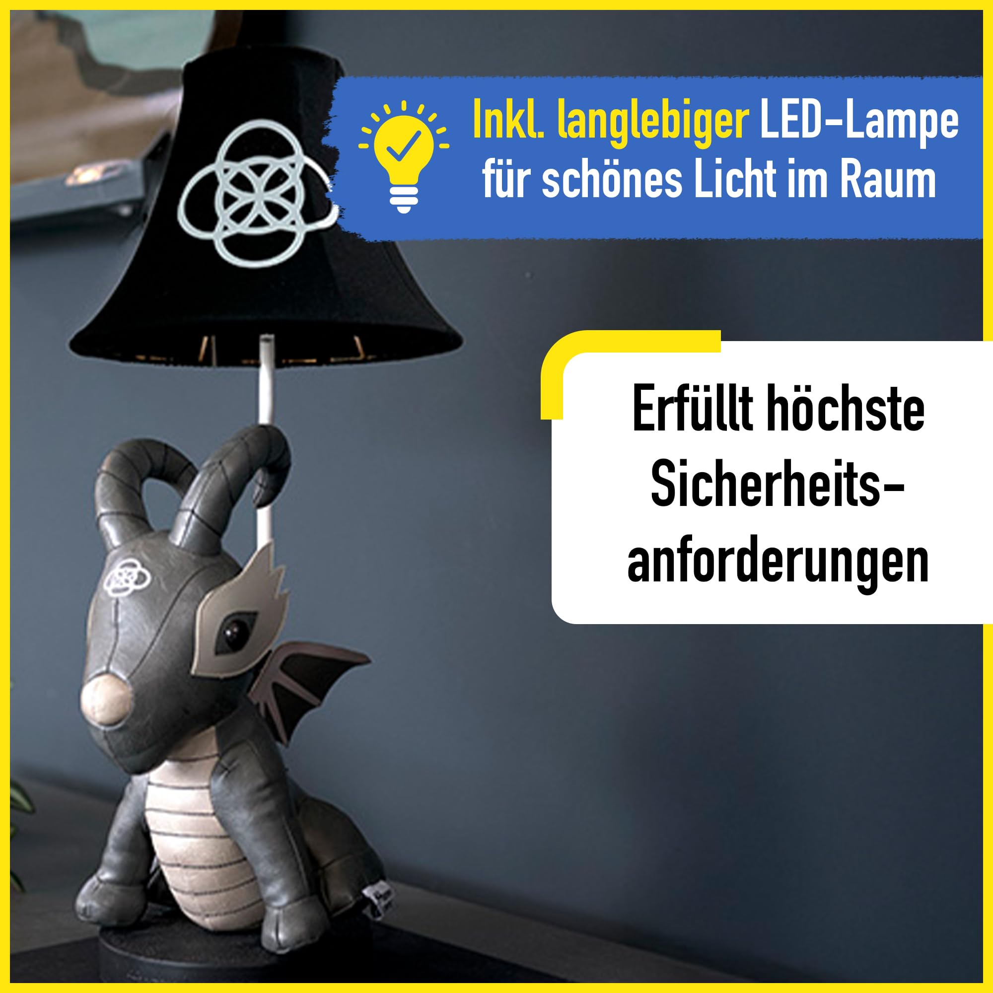 Happy Lamps Black Dragon LED-Tischlampe 58 cm, Kinderzimmer Deko | handgefertigt, kindersicher, ideal fürs Kinderzimmer, Geschenkidee