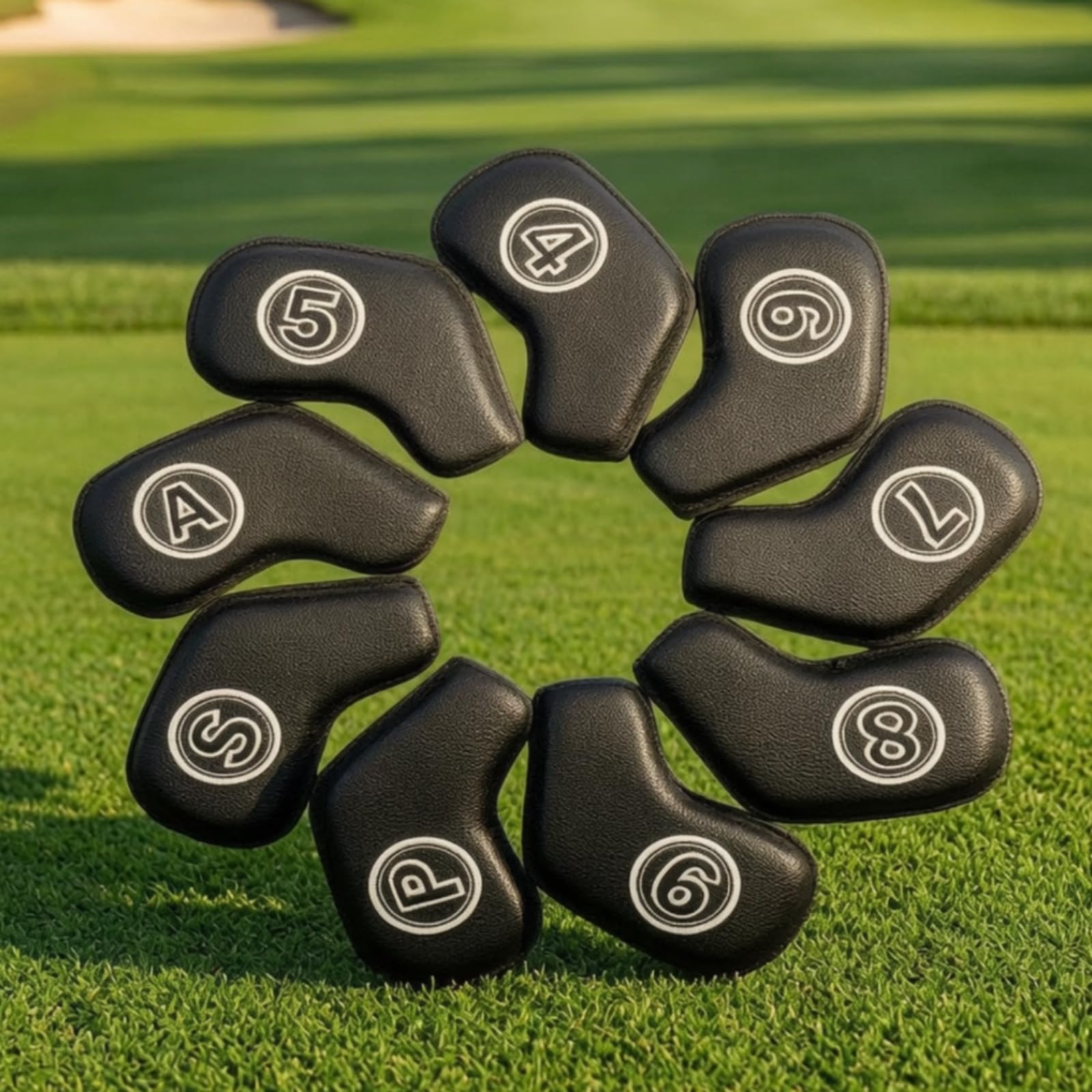 Golf Schlägerkopf Abdeckung Eisen Schutzhülle Headcover Überzug Set PU Wasserdicht Gepolstert Formstabil mit Nummernmarkierung für Training Reise Golfplatz
