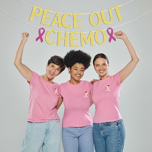 Miniatura 4 de Cartel de quimioterapia, decoraciones de fiesta de sobrevivientes de cáncer con purpurina dorada, sin cáncer, quimioterapia, pancarta de