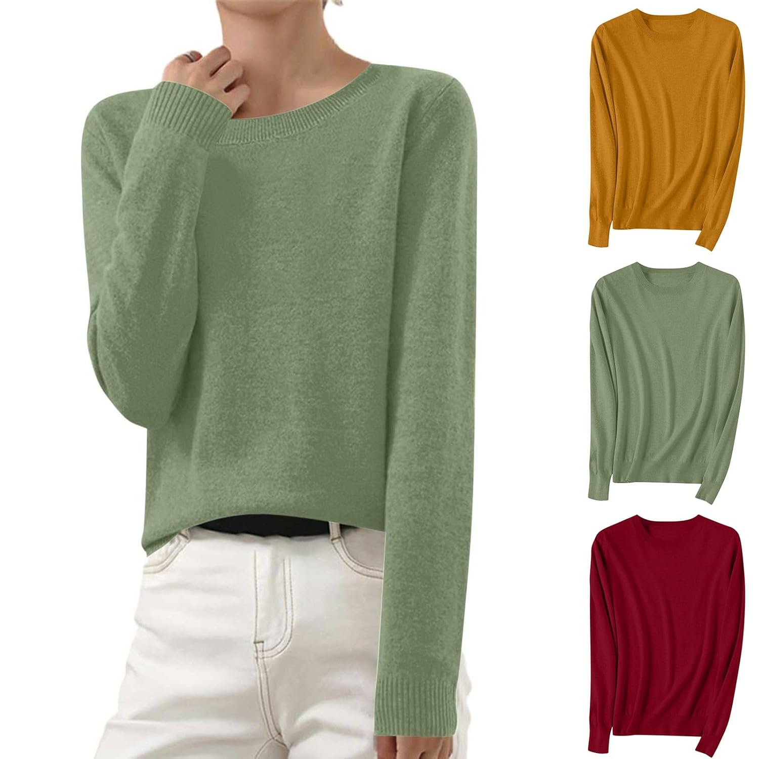 Womens Sweaters Dressy Casual Elegant Crew Neck Work Cashmere Sweater Lightweight Soft Fall Winter Pullover Top