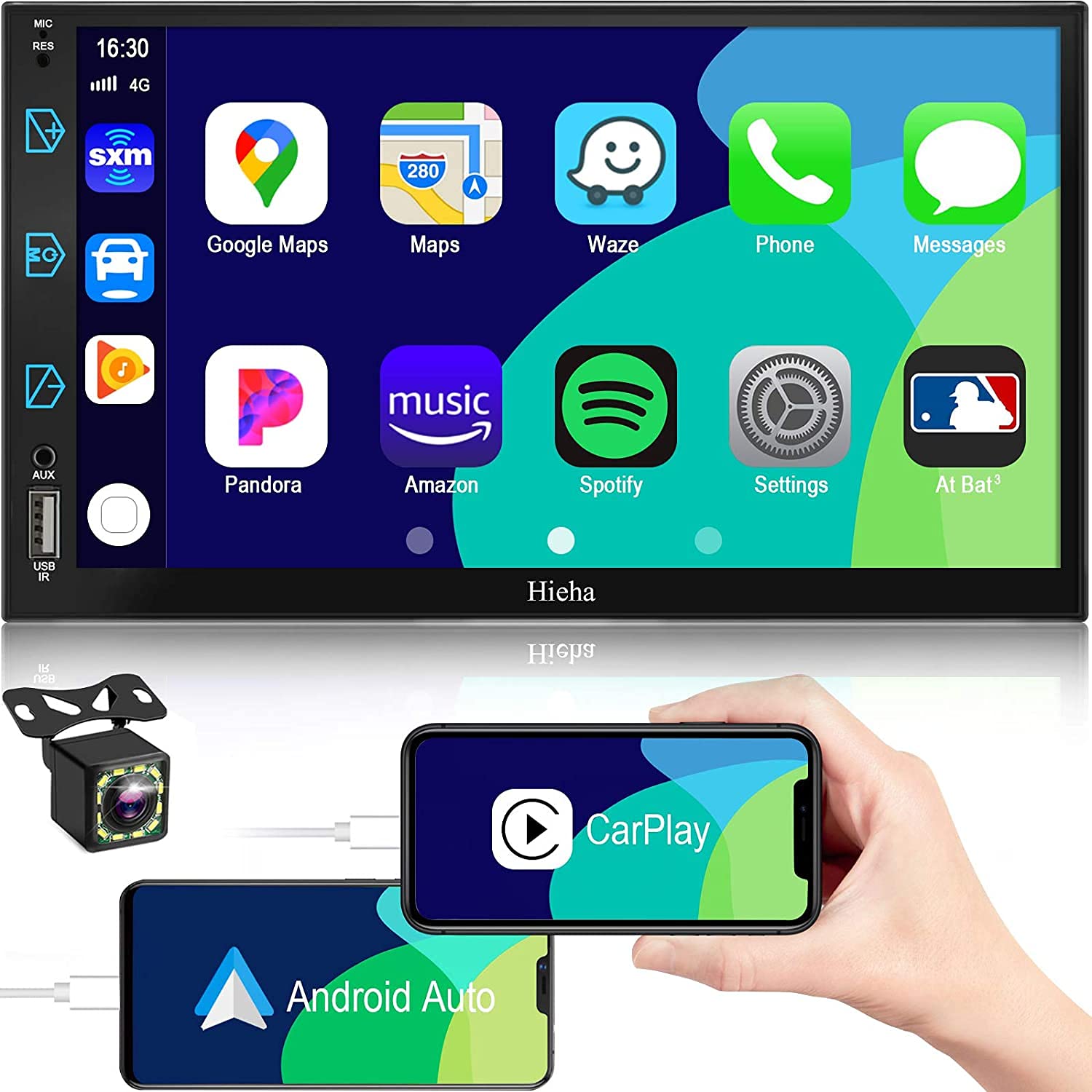 Double Din Car Stereo Compatible with Apple Carplay & Android Auto, Hieha 7 Inch LCD Touch Screen Ca