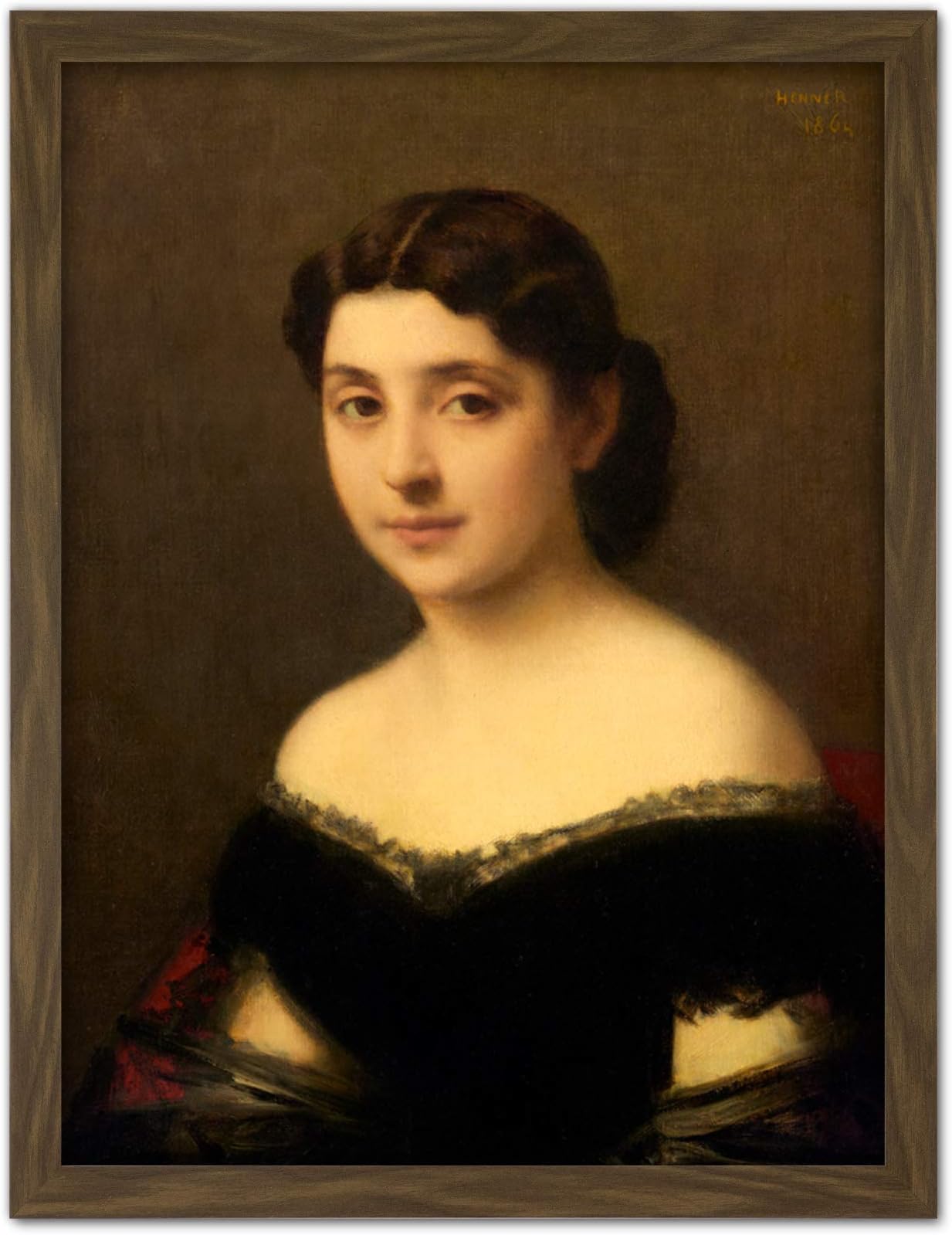 Artery8 Jean Jacques Henner Portrait Of A Woman 1864 Painting Artwork Framed Wall Art Print 18X24 Inch