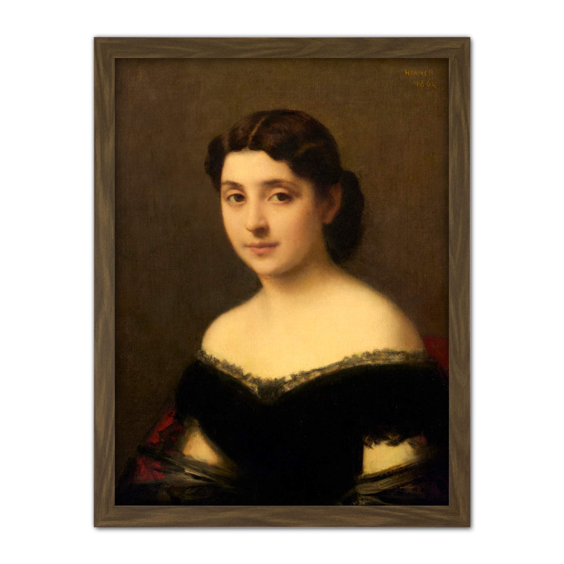 Artery8 Jean Jacques Henner Portrait Of A Woman 1864 Painting Artwork Framed Wall Art Print 18X24 Inch