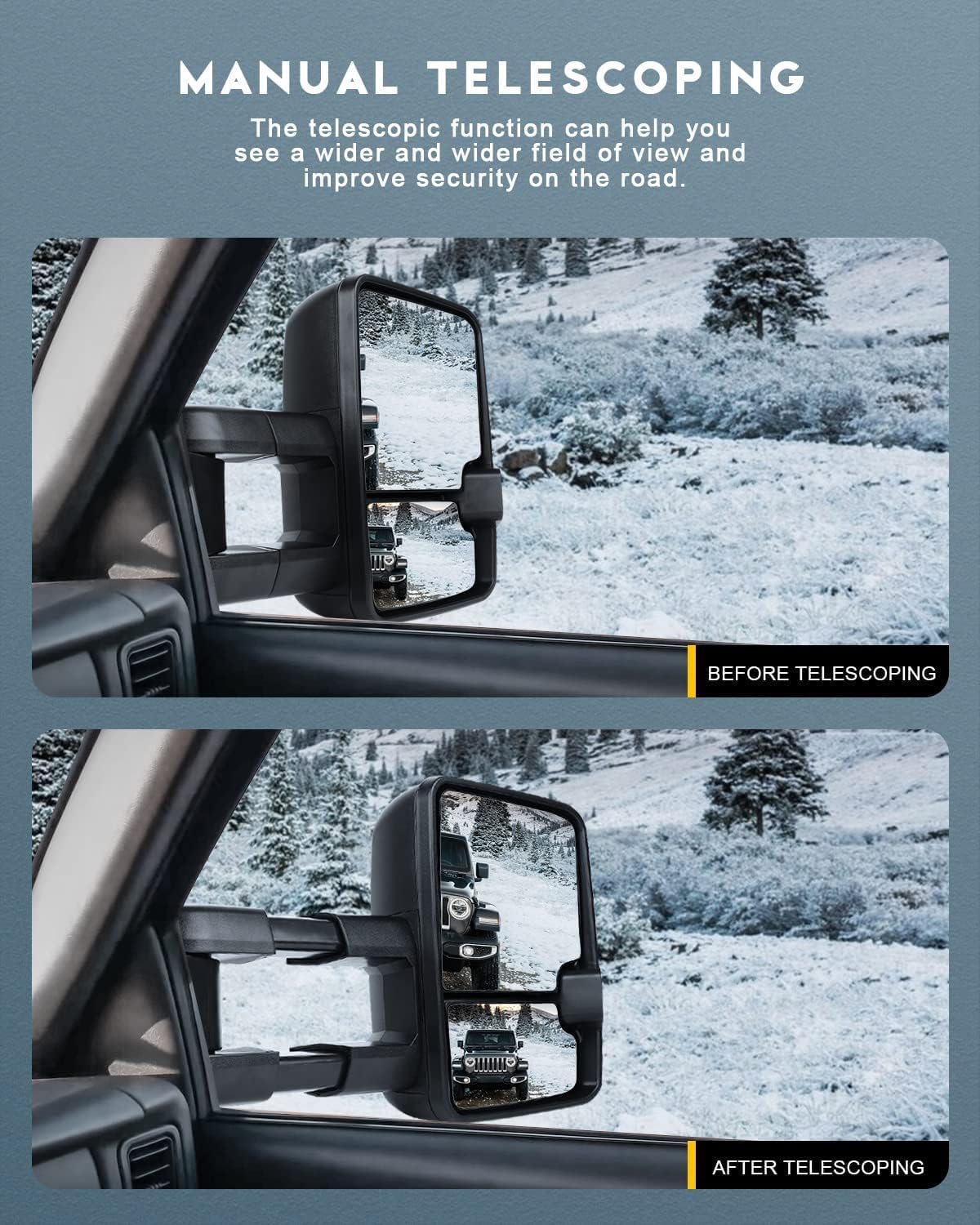 OCPTY Power Heated Towing Mirror Fit For Avalanche 2007-2013 For Silverado 1500 2007-2013 For Silverado 2500 HD 2007-2014 Power Adjusted Heated LED Turn Signal Light Black Textured Driver & Passenger