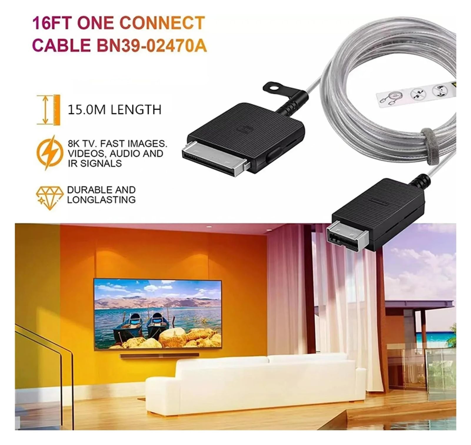 Kompatibel Mit Samsung Frame 2024 Cord Vg-socr15 VG-SOCR15/ZA 15 M One Invisible Connect-Kabel for QLED 4K- Und The Frame-Fernseher