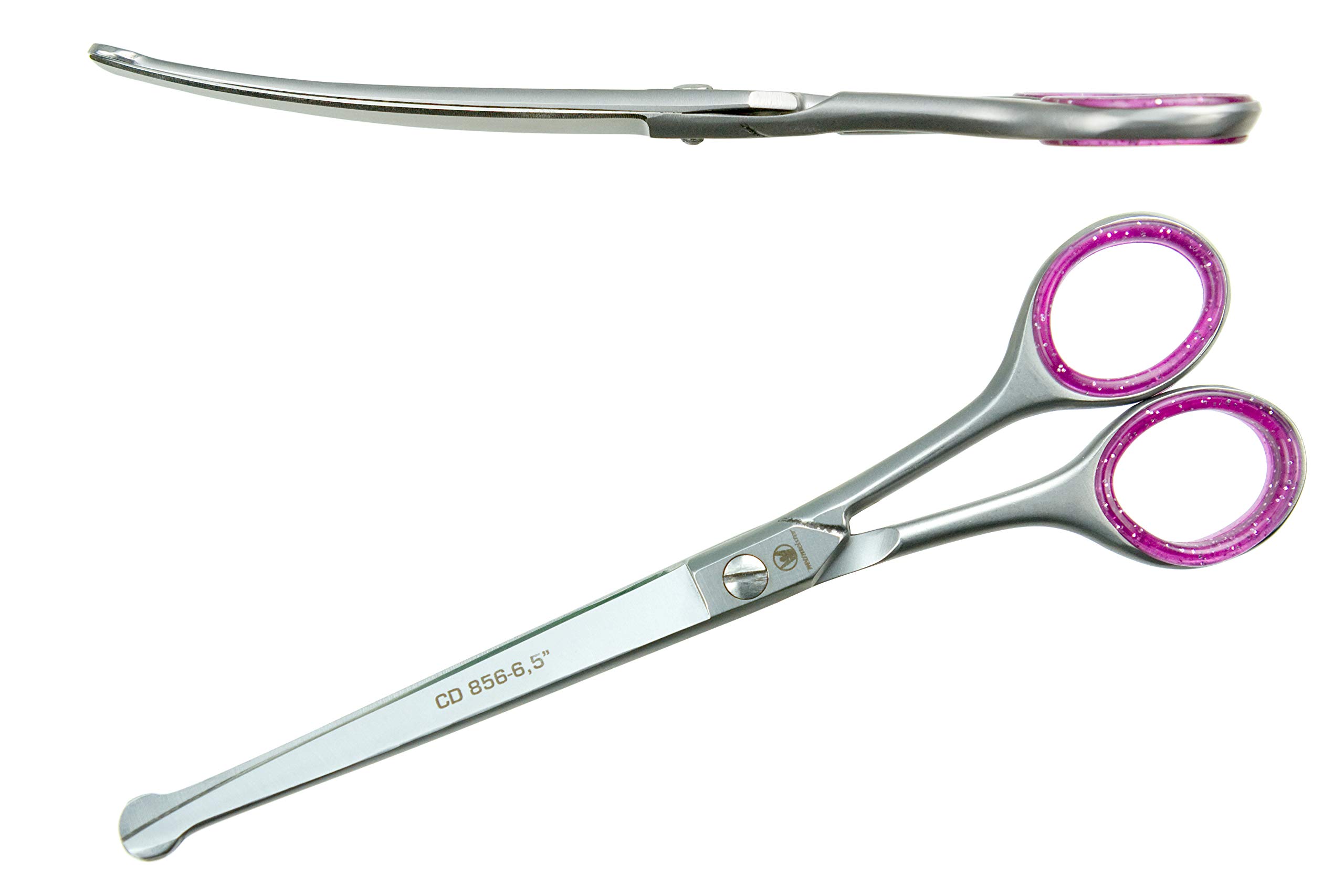 WELTMEISTER SOLINGEN scharfe, gebogene PROFI Pfotenschere Hundeschere Gesichtsschere mit abgerundeten Spitzen und einseitiger Mikroverzahnung, 6,5 Zoll (17cm) PREMIUM-QUALITÄT Made in Germany
