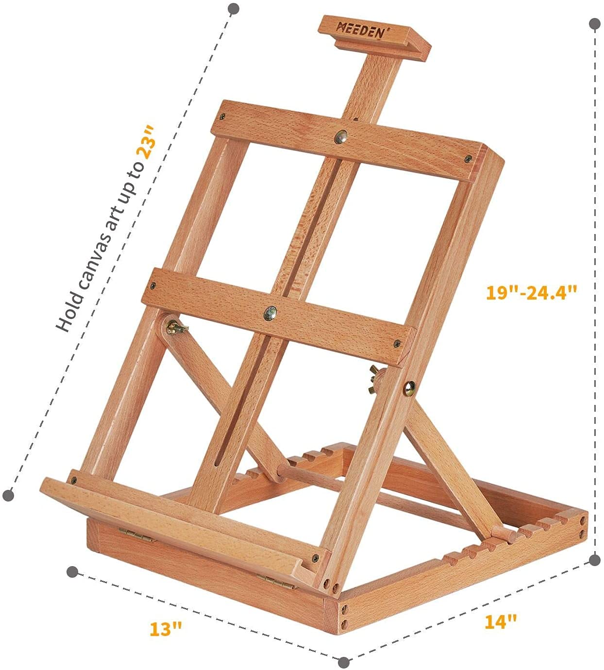 Tabletop Studio H-Frame Hölzerner Staffelei-Massiv-Buchenholz-einstellbare Künstler des Desktops Wood-Staffeltisch for Künstler, Anfänger & Teens-Holds Leinwand-Kunst bis 23"hoch