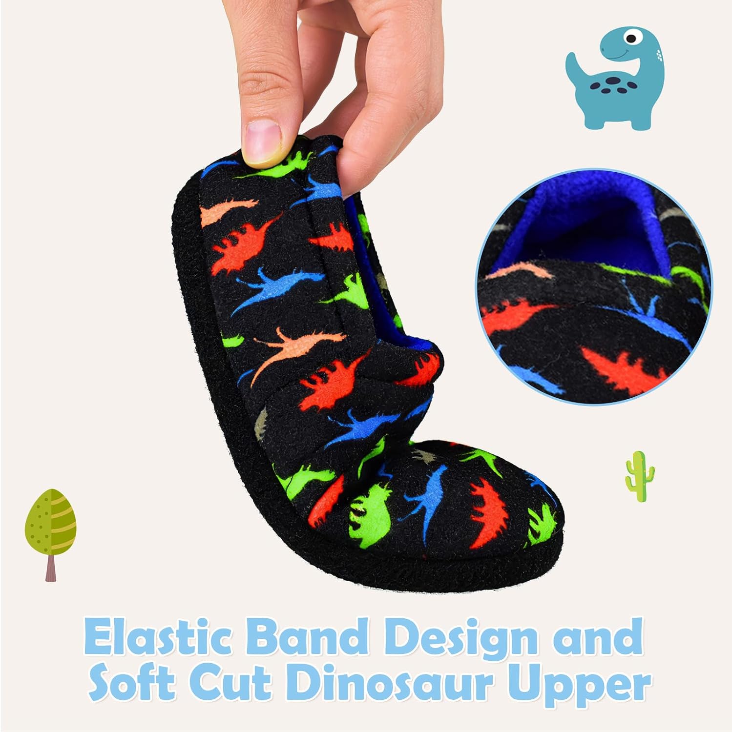 Kids Big Boys Warm Slippers with Soft Memory Foam Indoor Anti-Slip Cute Dinosaur Slippers