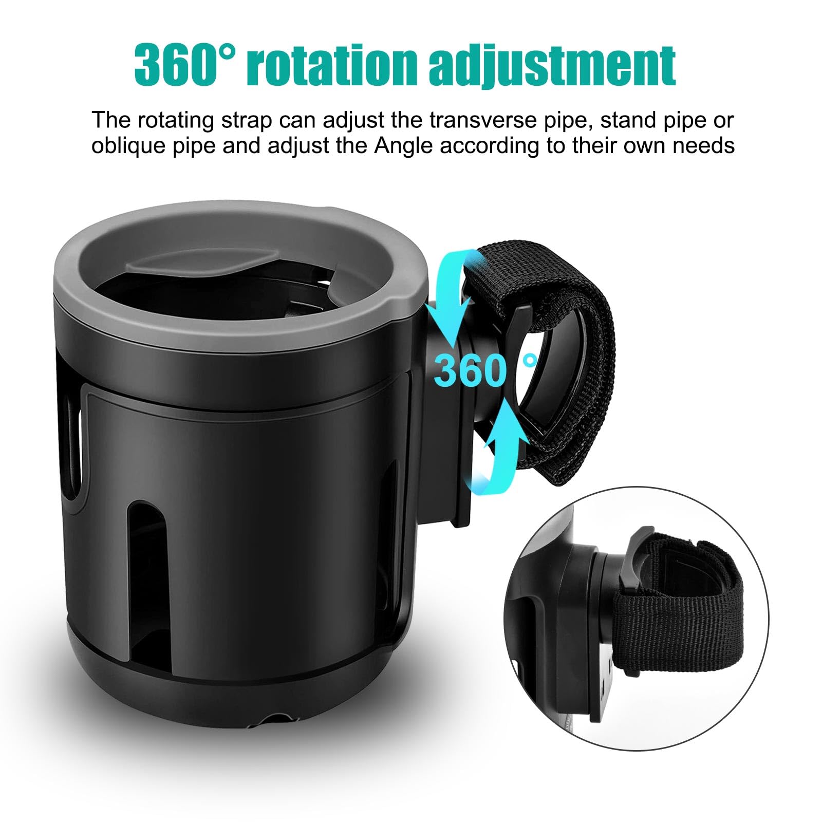 Portavasos para Cochecito, 2 en 1 Portavasos para Bebidas y Café Portavasos Carrito Bebe Universal Ajustable 360 Grados de Rotación Portabotellas para Silla de Paseo para Cochecito Bicicleta