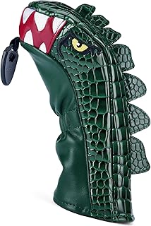 Golf Club Green Cartoon Tyrannosaurus Rex Driver, Fairway Wood, Hybrid and Putters Head Cover Dinosaur Shaped PU Leather Headcover