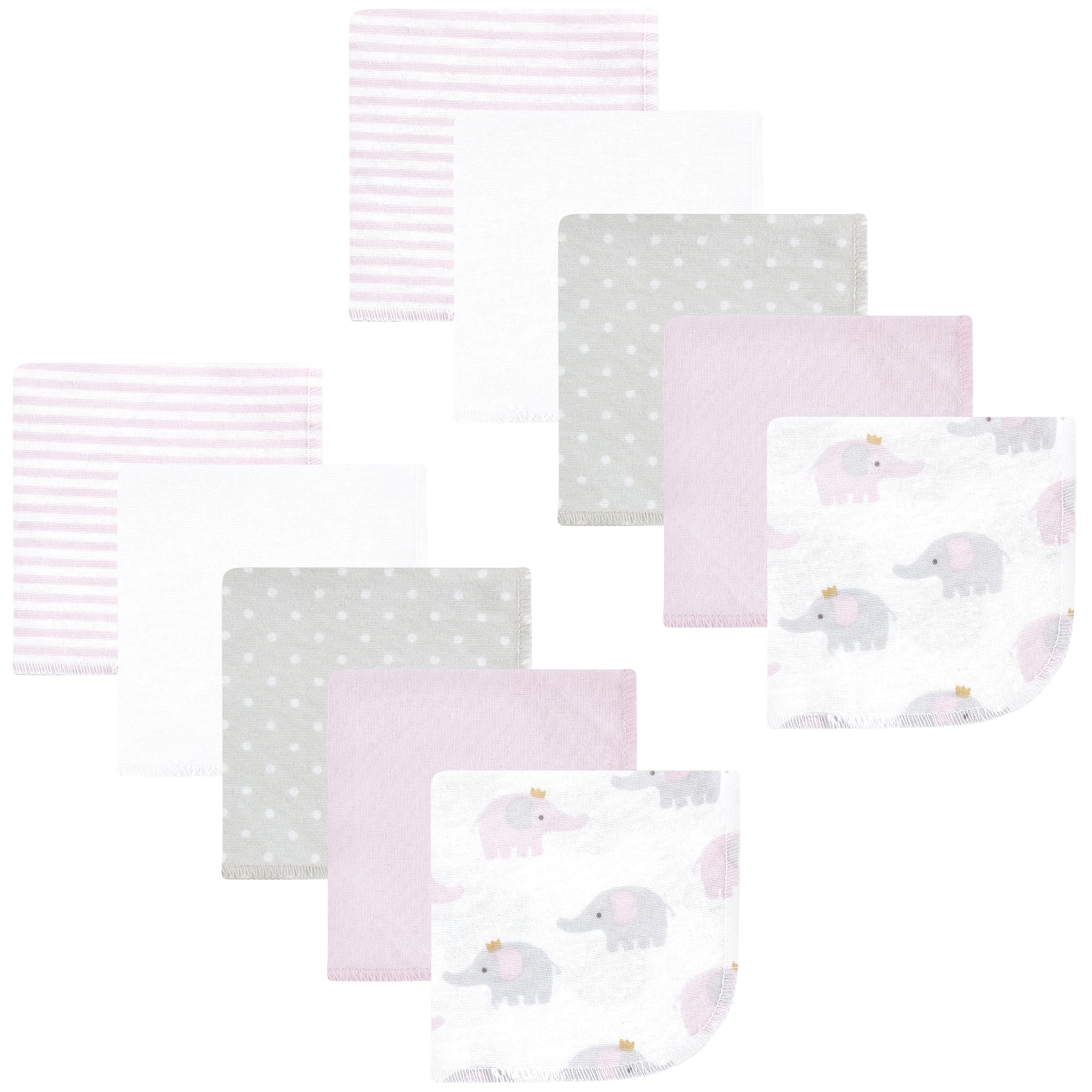 Hudson Baby Unisex Baby Flannel Cotton Poly Washcloths, Lilac Elephants 10 Pack, One Size