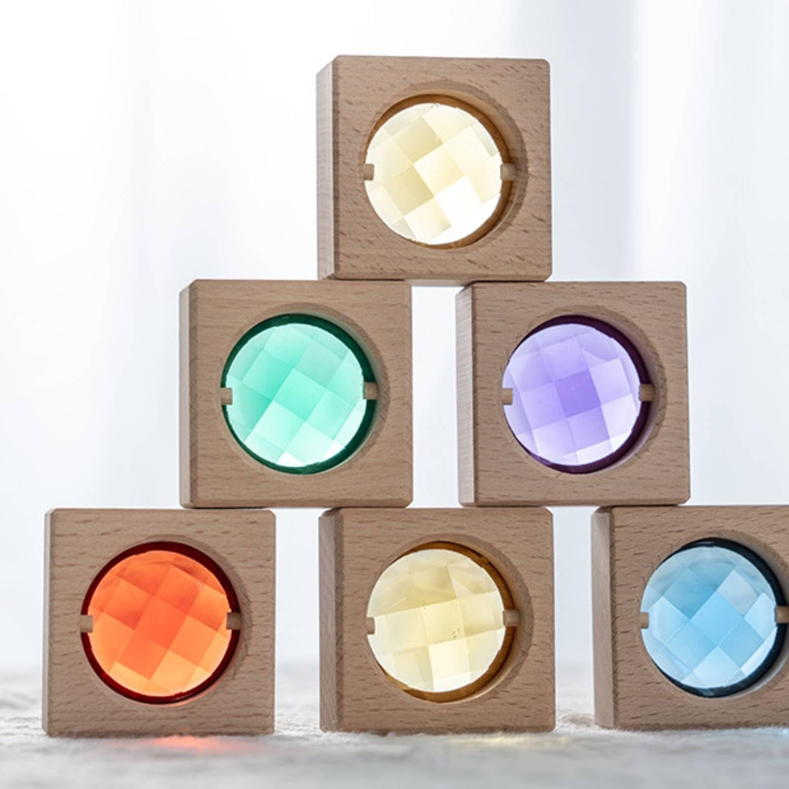 Set di Blocchi di Gemme in Legno Acrilico Colorati Vassoio con Blocchi Traslucidi Tattile Gioco Impilamento per Neonati, Asilo Nido, 15PCS Translucent