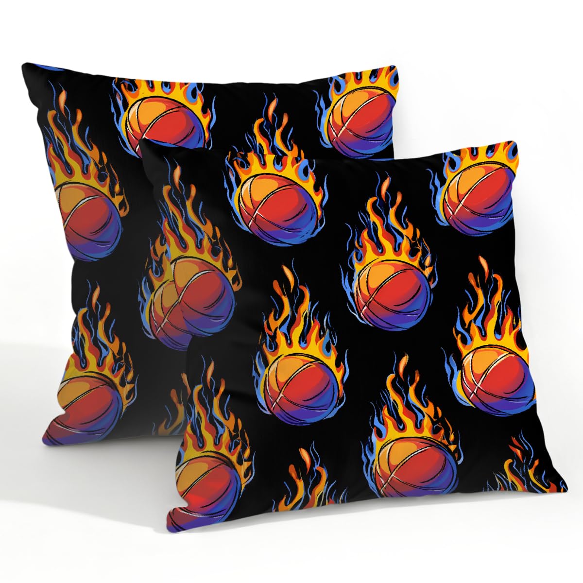 Outdoor Pillow Covers Waterproof Pillowcases 22x22in Set of 2 Cartoon Flame Basketballs Decorative Throw Cushion Case for Couch Sofa Garden Patio Furniture