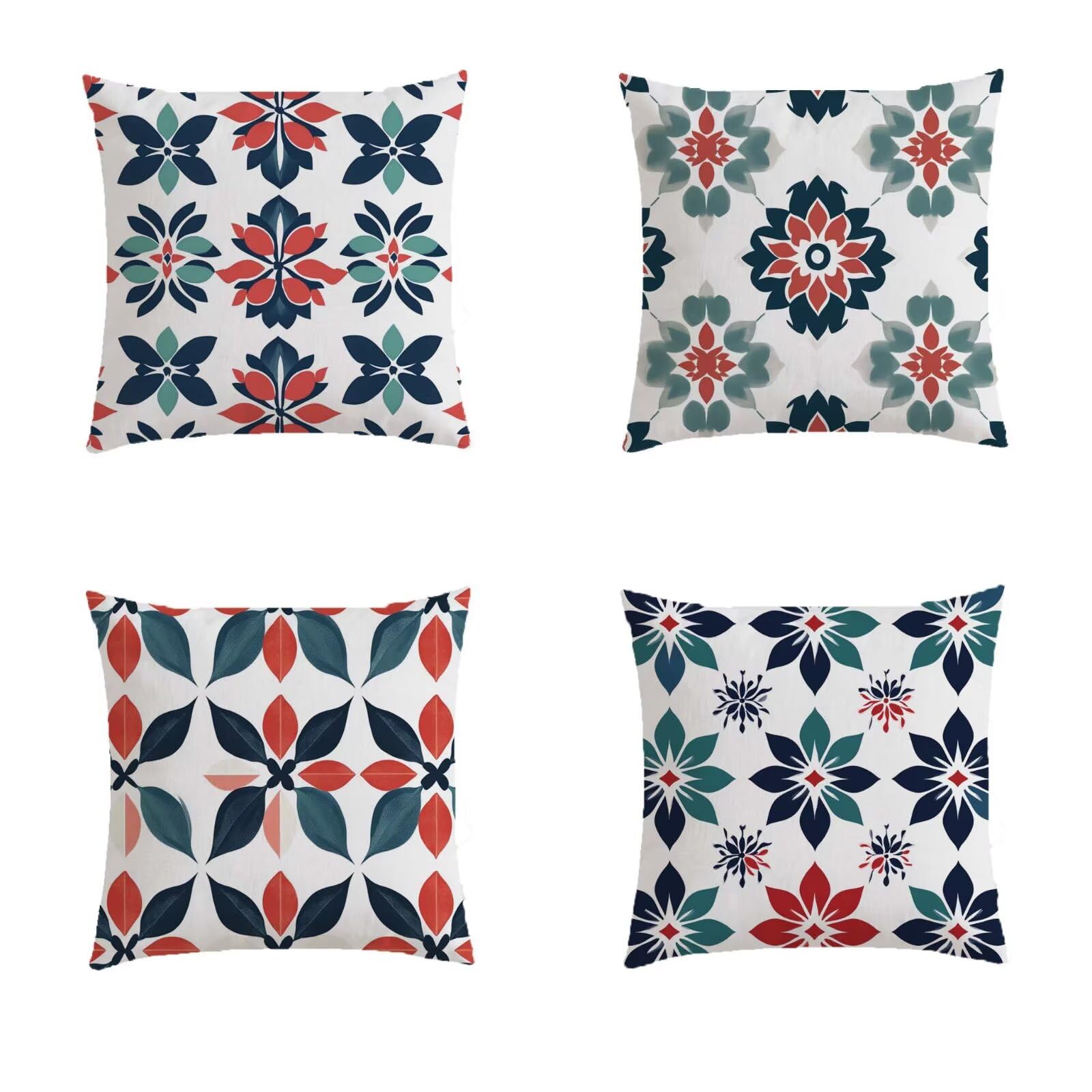 Housse coussin lin extérieur blanc motif bohème chic 50x50 cm double face de qualité supérieure