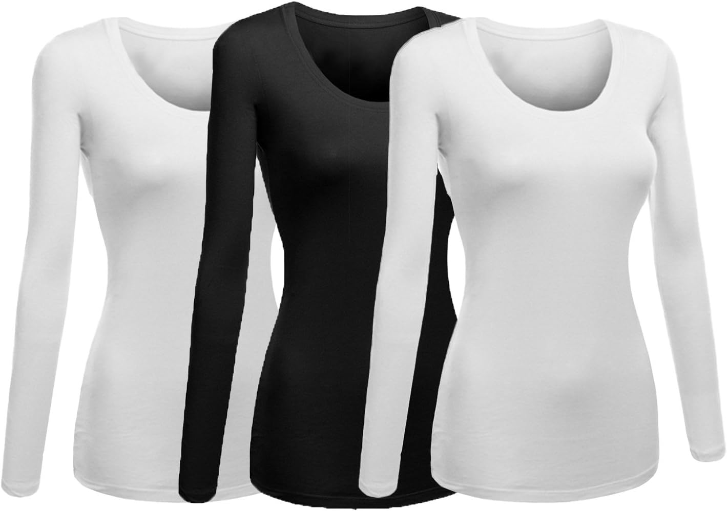 Emmalise Women's Junior and Plus Size Basic Scoop Neck Tshirt Long Sleeve Tee