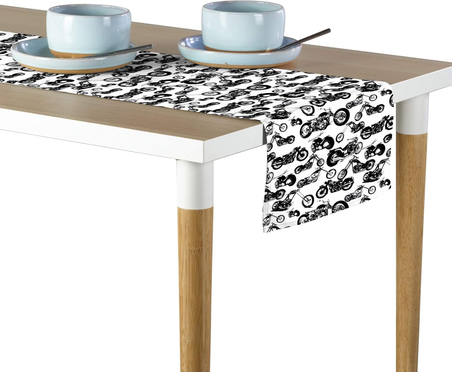 Fabric Textile Products Table Runner, 100% Milliken Polyester, Machine Washable, 14x108, Live to Ride Motorcycles Black