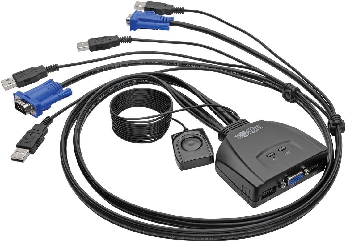 Tripp Lite 2-Port USB VGA Cable KVM Switch with Cables & USB Peripheral Sharing, 2048 x 1536 (B032-VU2)