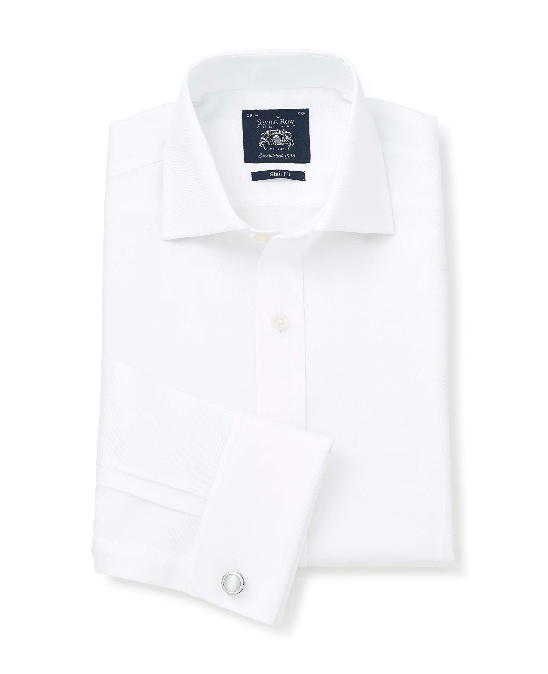 THE SAVILE ROW COMPANY LONDON Men's Slim Fit Cotton Twill Long Sleeve Formal Shirt - Single Cuff - White - 17.5" Collar - Standard