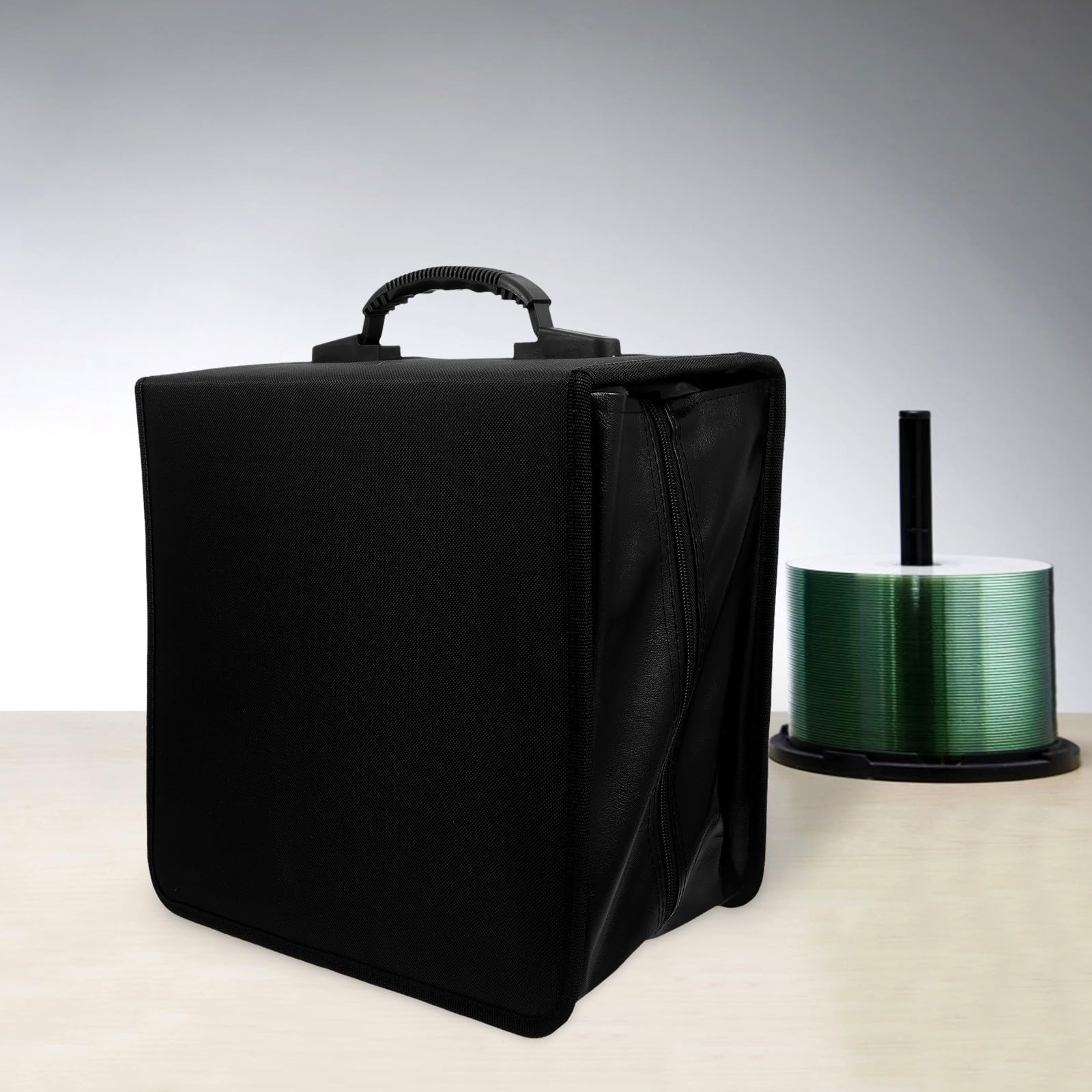 Estuche para CD de Pu con Capacidad para 500 Discos, Diseño Portátil con Asa, Funda Negra para Almacenamiento y Transporte en Viajes y Uso Diario