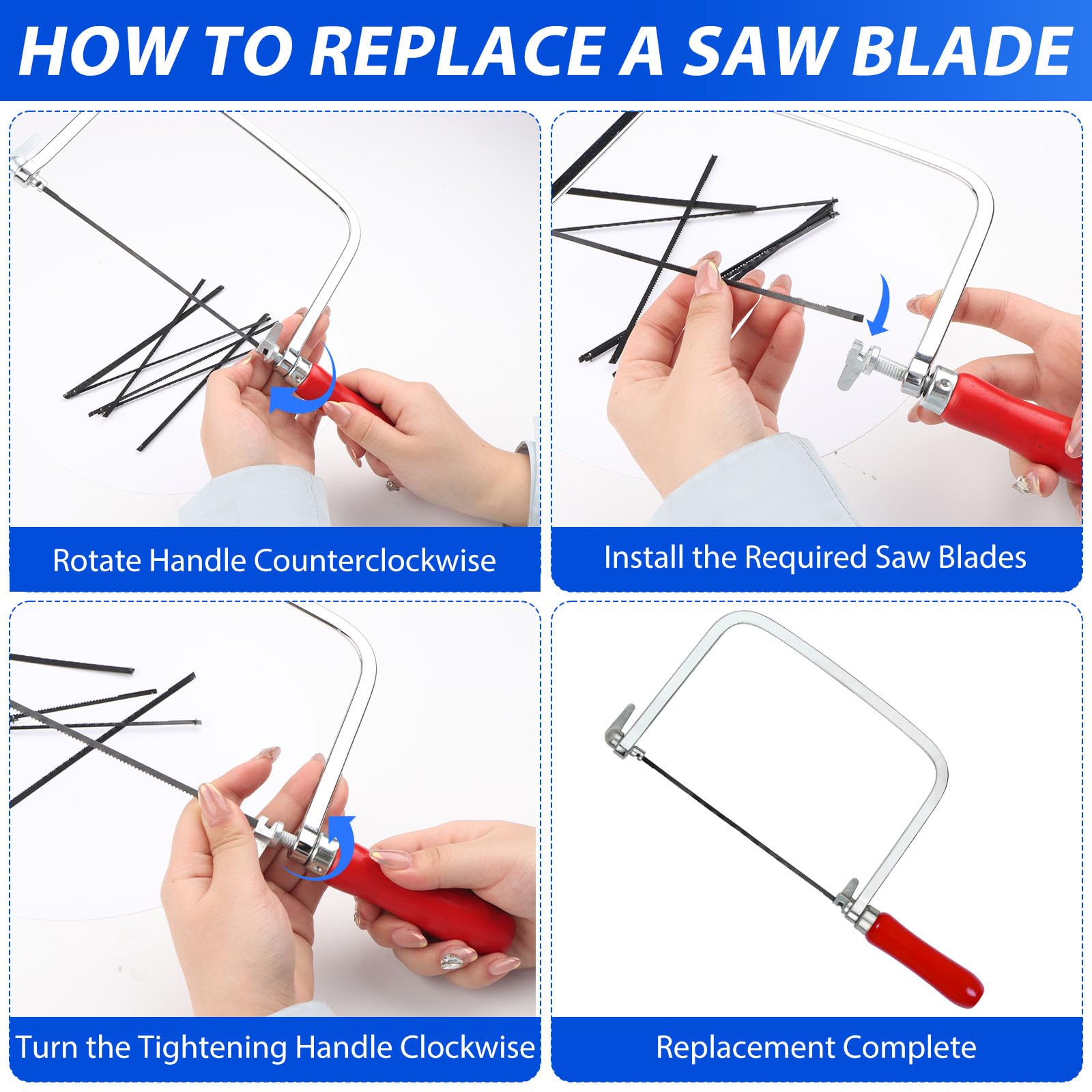 Seghetto Da Traforo Manuale - Con 7 Lame E Arco Girevole 360°, Per Legno E Metallo - Foto 6