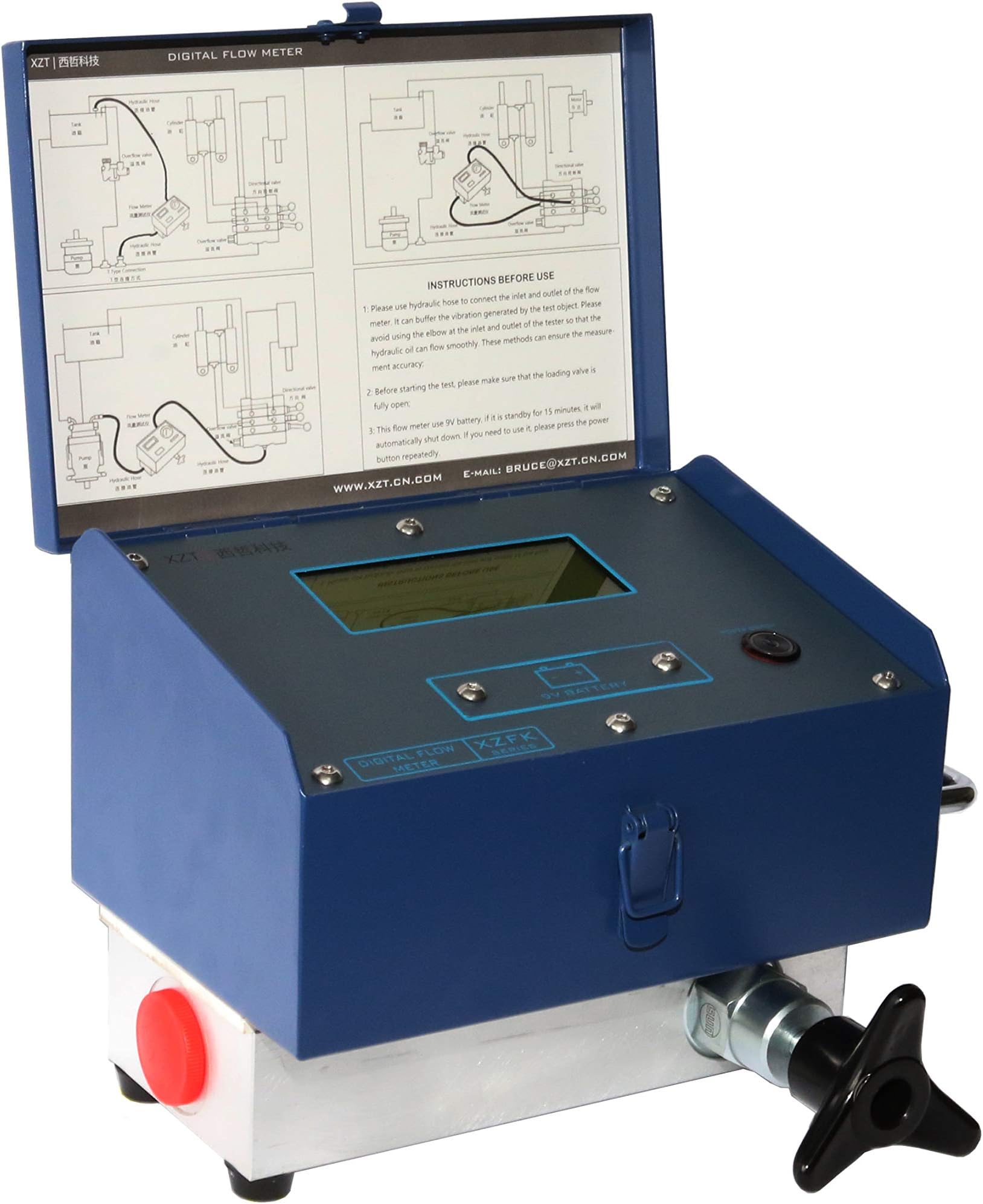 XZT 6000PSI 100 GPM Inline Digital Hydraulic Flow Meter,Hydraulic Pressure Test kit, Flow Test for Excavator, Pump,Cylinder,Hydraulic Valve,Motor (400L / 100Gallon)