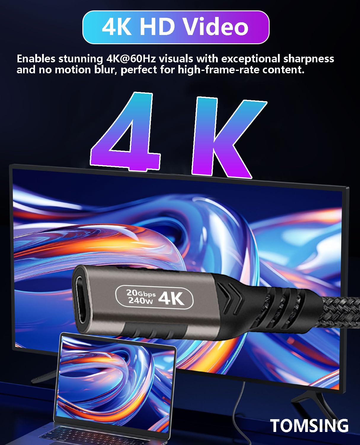 Cavo di prolunga USB C (240 W/20 Gbps/4 K a 60 Hz), tipo C maschio a femmina, estensione di ricarica e sincronizzazione per tastiera, mouse, PlayStation, Xbox, unità flash, stampante