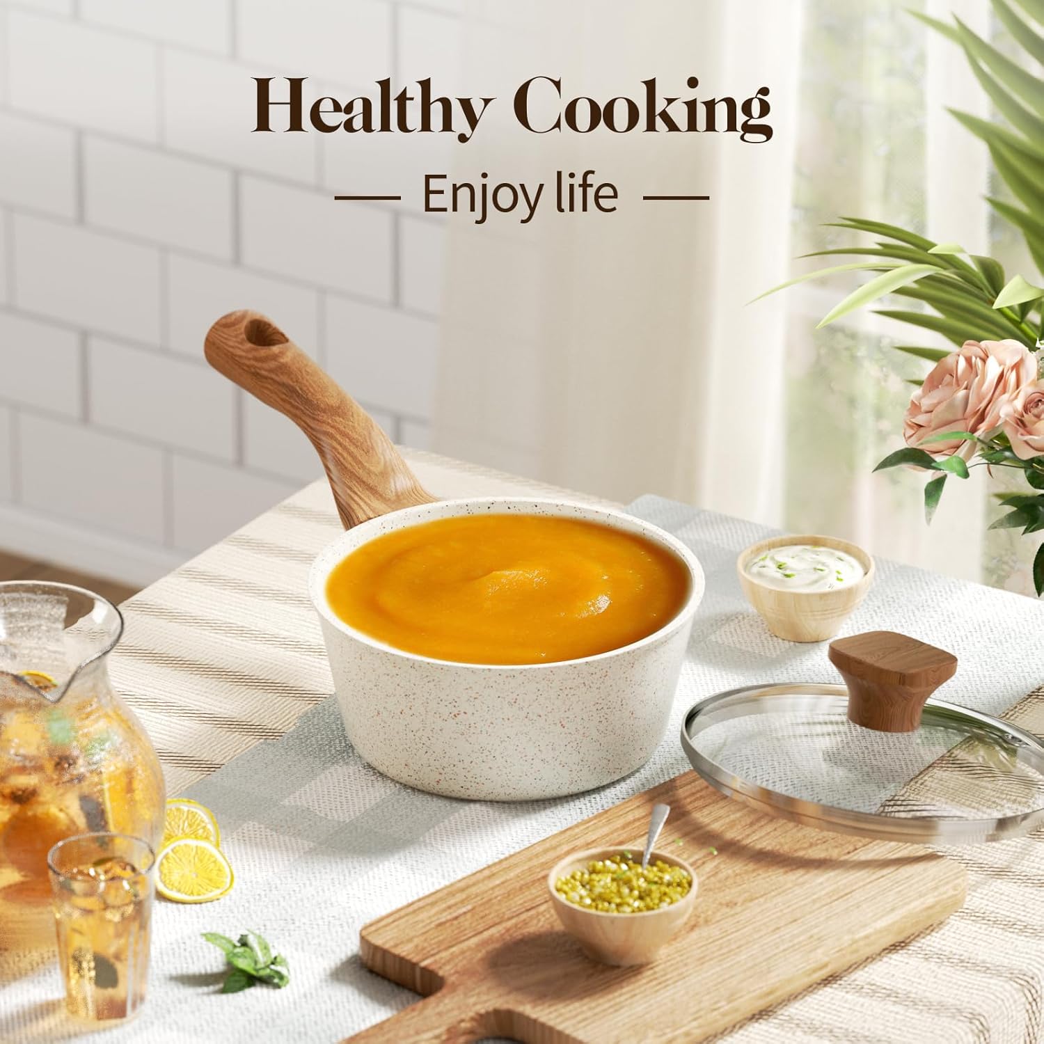 Pots and Pans Set Nonstick, 13 Piece Kitchen Nonstick Cookware Sets with Bakelite Handles, White Granite Non-Toxic Non Stick Cooking Set, Induction Compatible(PFOS, PFOA Free)