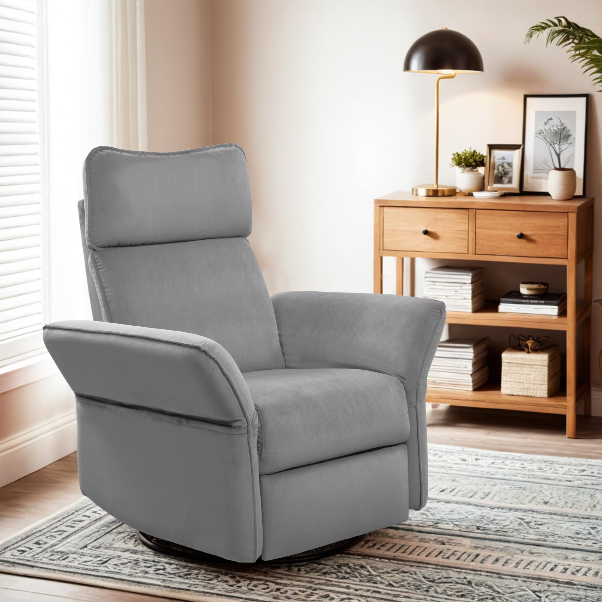 FLEXISPOT Cradle Sillón Relax, Sillon Eléctrico con Función Reclinable, Chaises Longues, Sillón Giratorio TV con Balancín, Reposacabezas 3D, Reposabrazos Ajustable, Respaldo Ajustable para Salón, Gris