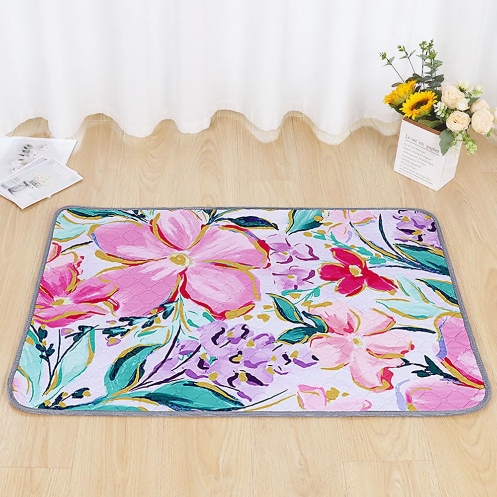 Chickwin Reusable Puppy Pads, Absorbent Puppy Flower Print Training Pads Washable Dog Training Pads, Non-Slip Large Pee Pads Dogs for Travel, Car, Home (45x60cm(2Pack),Pink Flower)