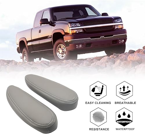 Miniatura 2 de 2 fundas de repuesto para reposabrazos de asiento, color gris peltre 922 o 92i, cuero de microfibra compatible con Chevy Silverado Tahoe Suburban