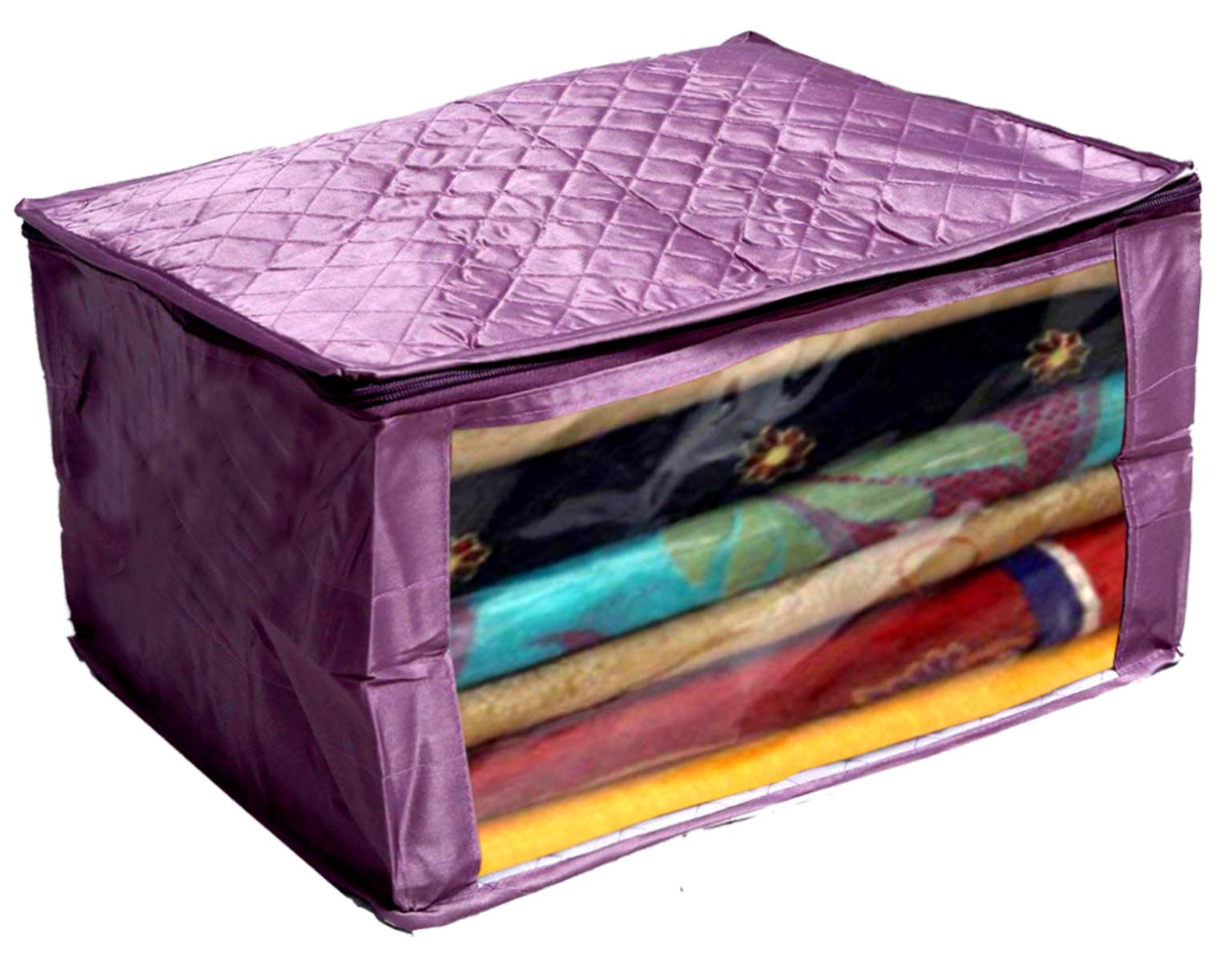 Kuber Industries Designer Saree Cover Large Size in Purple Satin Material with Capacity of Upto 15 Sarees/Wedding Gift (Purple)-KUBMART2810