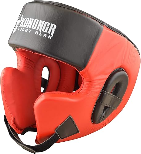 Konungr Casco con protección de mejillas para boxeo, hecho de cuero de vaca genuino y duradero, ideal para entrenamiento de boxeo, bueno para boxeo,